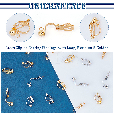 Unicraftale 40Pcs 2 Colors Brass Clip-on Earring Findings. with Loop KK-UN0001-76-1