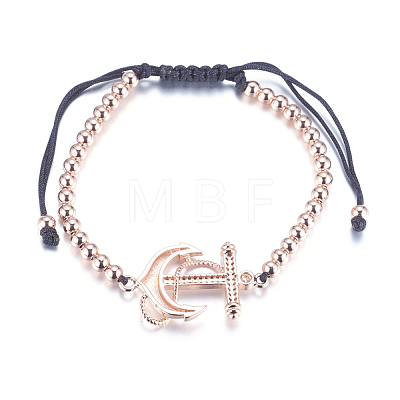 Adjustable Brass Braided Beaded Bracelets BJEW-F282-22RG-RS-1