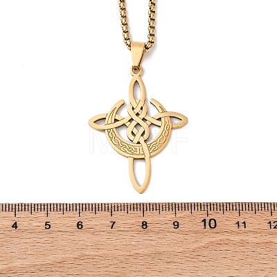 304 Stainless Steel Viking Knot Cross with Moon Pendant Necklaces for Men NJEW-S440-09G-1