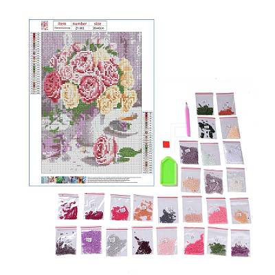 DIY 5D Flower Pattern Canvas Diamond Painting Kits DIY-C021-08A-1