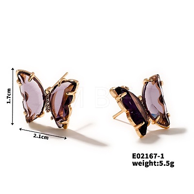 Crystal Butterfly Copper Earrings Fashion Luxury Colorful Ear Jewelry FB3429-1-1