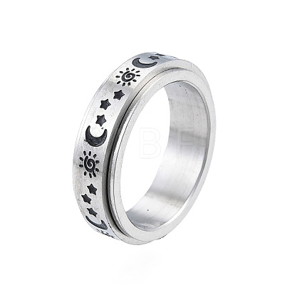 Non-Tarnish Sun Moon Star 201 Stainless Steel Rotating Finger Ring RJEW-N043-05-1