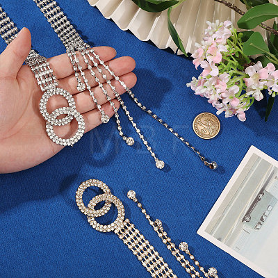 2Pcs 2 Colors Brass & Iron Full Crystal Rhinestone Chain Belts with Double Rings Buckles AJEW-FG0006-30A-1