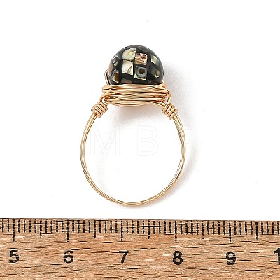 Eco-Friendly Copper Wire with Natural Abalone Shell Beads Finger Rings RJEW-JR01099-1