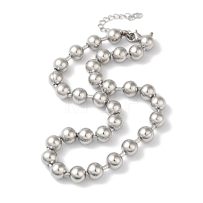 304 Stainless Steel Round Beads Necklace for Women NJEW-B107-01A-P-1