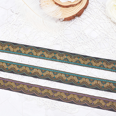 2Rolls 2 Colors Ethnic Style Embroidery Polyester Ribbons OCOR-GA0001-12-1
