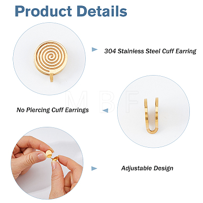 10Pcs 5 Styles 304 Stainless Steel & Brass Cuff Earrings EJEW-HS0001-44B-1