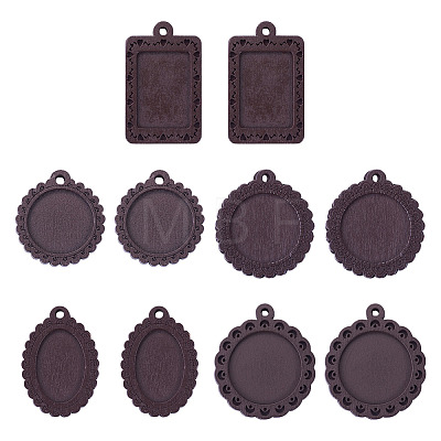 10Pcs 5 Styles Wood Pendant Cabochon Settings WOOD-TA0003-05-1