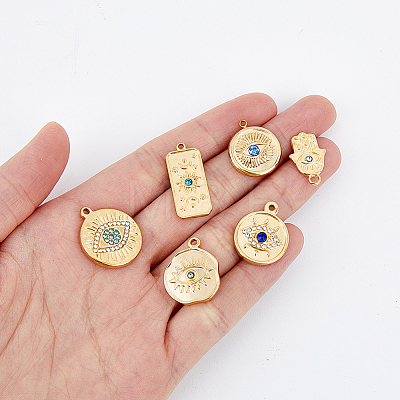 12Pcs 6 Style Eye Theme 304 Stainless Steel Pendants STAS-DC0012-68-1