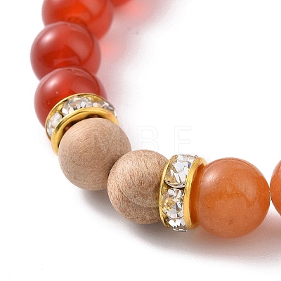 3Pcs 3 Style Natural Mixed Gemstone & Wood Round Beaded Stretch Bracelets Set for Woman BJEW-JB09081-1