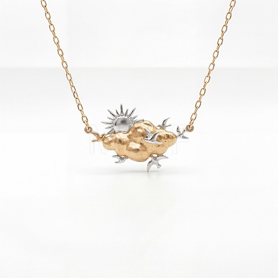 Two Tone 304 Stainless Steel 3D Cloud with Sun and Bird Pendant Necklaces for Women WG5A286-02-1
