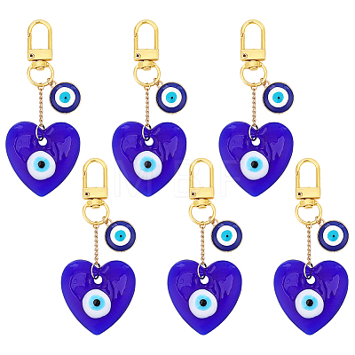 6Pcs Heart Handmade Evil Eye Lampwork Pendant Decorations HJEW-ME00102-1