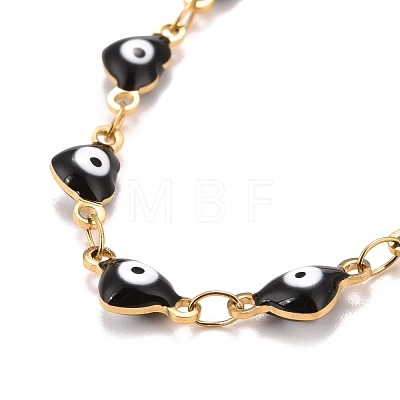 Enamel Heart with Evil Eye Link Chains Bracelet BJEW-P271-07G-03-1