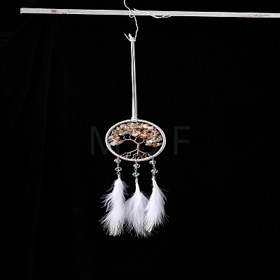 Woven Web/Net with Feather Pendant Decorations HJEW-I013-02-1
