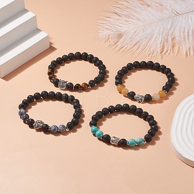 4Pcs 4 Style Natural & Synthetic Mixed Gemstone Stretch Bracelet Sets BJEW-TA00147-1