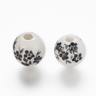 Floral Printed Porcelain Beads X-PORC-Q201-10mm-5-1
