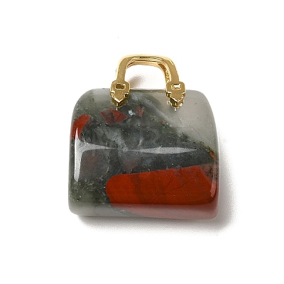 Natural African Bloodstone Brass Pendants KK-E274-01G-20-1