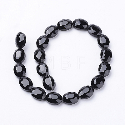 Black Faceted Oval Glass Bead Strands X-GLAA-S003-16x13mm-05-1