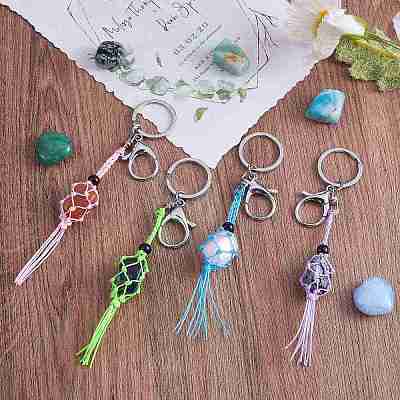 4Pcs 4 Colors Macrame Fringe Braided Keychain AJEW-SW00014-02-1