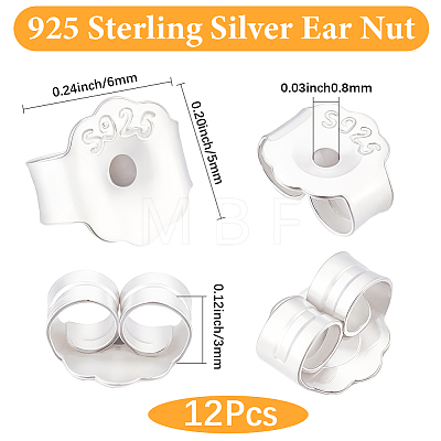 6 Pairs 925 Sterling Silver Friction Ear Nuts STER-BBC0009-59-1