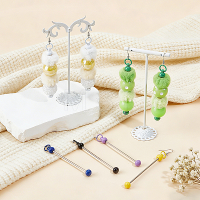 7 Pairs 7 Styles Brass with Iron Bar Beadable Hoop Earring Findings EJEW-NB00001-1