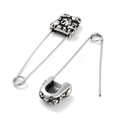 Halloween Skull 316 Surgical Stainless Steel Safety Pin Hoop Earrings for Women EJEW-Z050-30AS-1