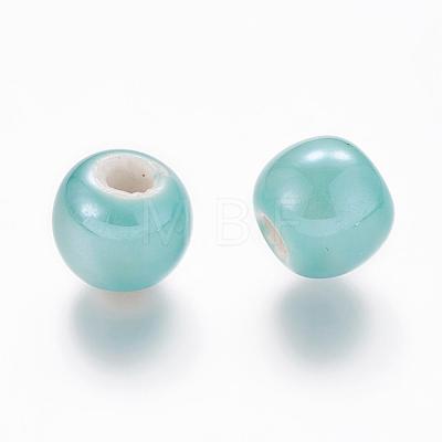 Pearlized Aquamarine Handmade Porcelain Round Beads X-PORC-D001-10mm-03-1