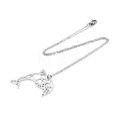 Non-Tarnish 201 Stainless Steel Dolphin Pendant Necklaces NJEW-T009-JN073-1-45-1