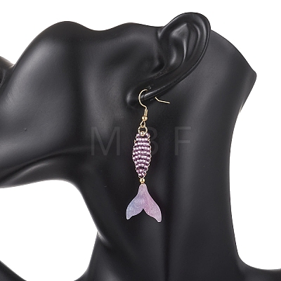 2 Pairs 2 Colors Fishtail Glass Seed Beaded Dangle Earrings EJEW-MZ00698-1