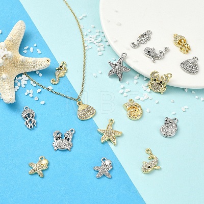 16Pcs 2 Colors 8 Styles Alloy Crystal Rhinestone Pendants FIND-YW0012-53-1