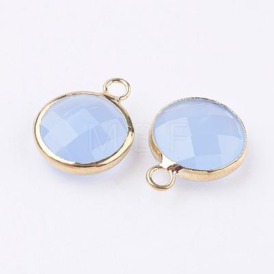 Golden Tone Brass Glass Flat Round Charms GLAA-M003-A-18G-1