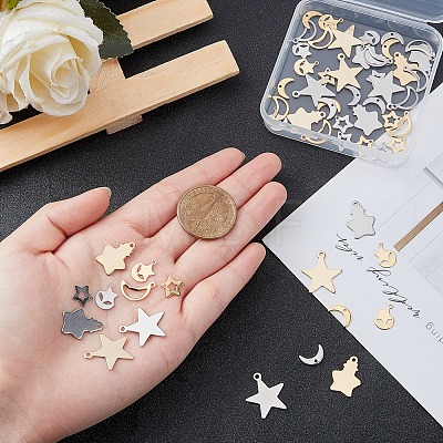 SUNNYCLUE 60Pcs 6 Styles 2 Colors 304 Stainless Steel Charms STAS-SC0002-33-1