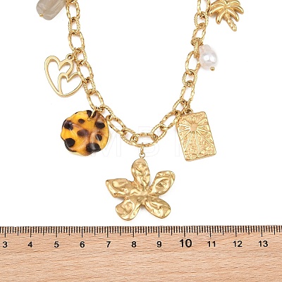 304 Stainless Steel & Resin & Imitation Pearl Multi-Pendant Bib Necklaces for Women SA-CBA717A-02G-01-1