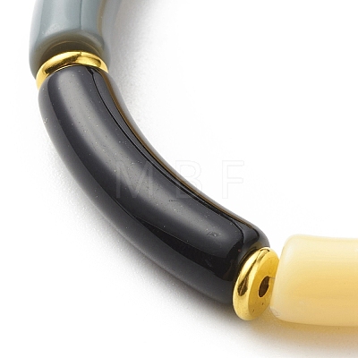 Imitation Jade Acrylic Curved Tube Beaded Stretch Bracelet for Women BJEW-JB08436-03-1