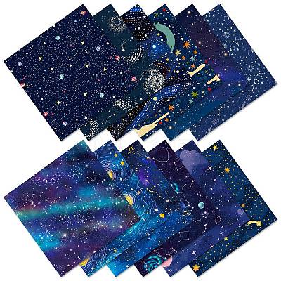 12Pcs Star & Planet & Constellation Theme Scrapbook Paper Pads PW-WGFA888-01-1