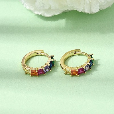 Brass Colorful Cubic Zirconia Huggie Hoop Earrings EJEW-G473-05G-1