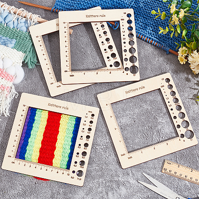  4Pcs 4 Style Wooden Square Frame Crochet Ruler DIY-NB0008-80-1