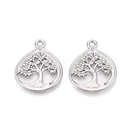 304 Stainless Steel Teardrop with Tree of Life Pendants STAS-T067-35P-1