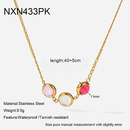 304 Stainless Steel Pave Cubic Zirconia Triple Flat Round Beads Pendant Necklaces WG0FD01-03-1