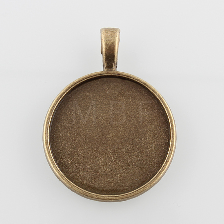 Flat Round Alloy Pendant Cabochon Settings X-PALLOY-N0088-25AB-NF-1