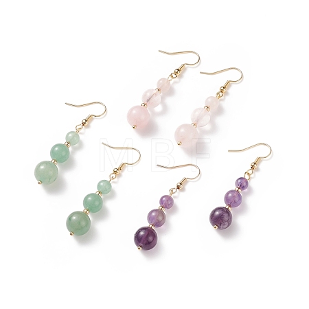Natural Gemstone Round Beaded Long Dangle Earrings EJEW-JE05017-1