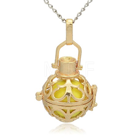 Golden Tone Brass Hollow Round Cage Pendants KK-J235-10G-1