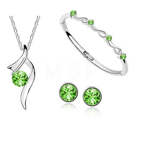 Rhinestone Twist Pendant Necklace & Diamond Bangle & Stud Earrings JEW101B-1