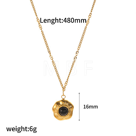 Natural Obsidian Flower Pendant 304 Stainless Steel Chain Necklaces for Women FS-WGE9101-05-1