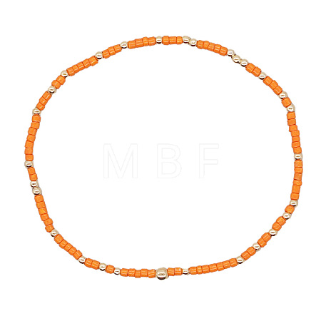 Minimalist Glass Seed Beads & Brass Beads Stretch Bracelets for Women BC0195-5-1