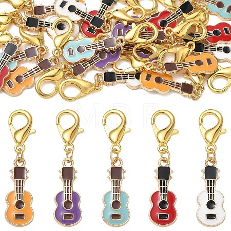 20Pcs 5 Colors Guitar Shape Alloy Enamel Pendant Decorations HJEW-YW00564-1