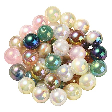 UV Plating Rainbow Iridescent Acrylic Beads OACR-F004-04-1