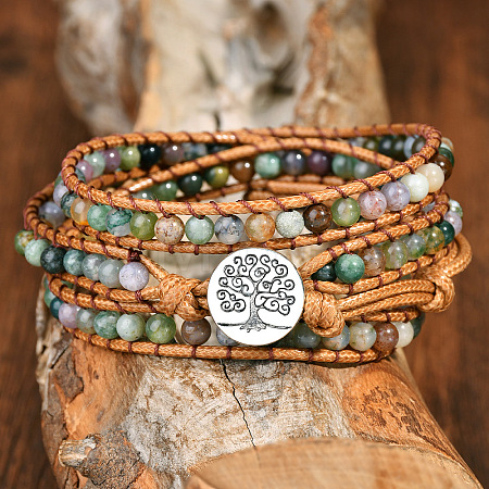 Natural Indian Agate Beads Wrap Bracelets WG093E5-01-1