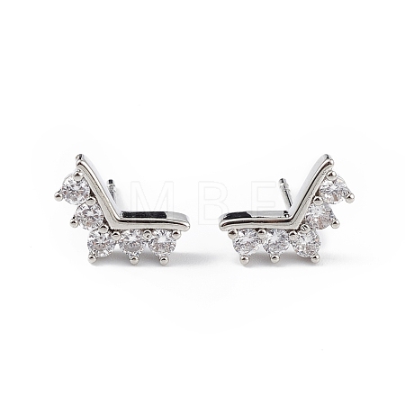Clear Cubic Zirconia Crown Stud Earrings EJEW-L234-077P-1