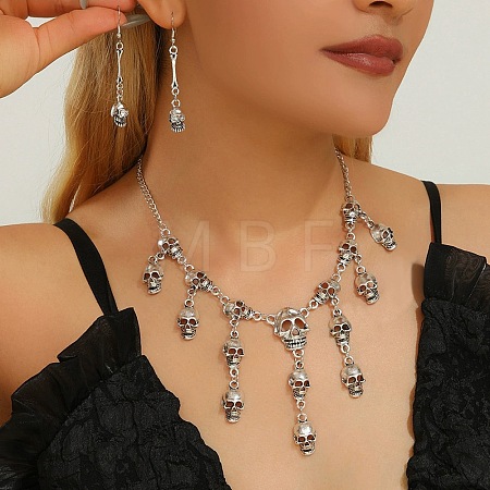 Halloween Tibetan Style Alloy Bib Necklaces & Dangle Earring Sets SJEW-P006-03AS-1